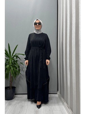 Misswhence Nakış ve Fermuar Detaylı Cupra Ipek Elbise Siyah 37800