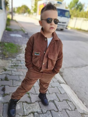 Burçak Butik Kışlık Kadife Ceket / Pantolon / 3 Ip Sweatshirt Likralı - 3'lü Alt Üst Takım - Bayramlık