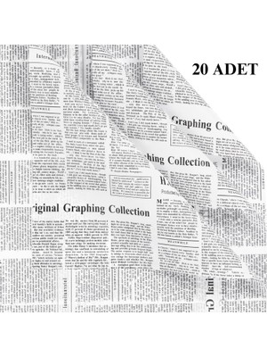Roco Paper Co. Gazete Desenli Çiçek Ambalaj Kağıdı 20LI, Çift Baskı Mat Opp Hediye Buket Kağıdı, Beyaz, 58X58 cm