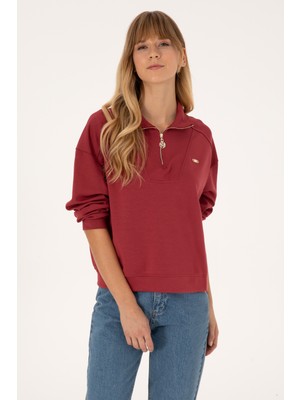 U.S. Polo Assn. Kadın Koyu Frambuaz Fermuarlı Dik Yaka Sweatshirt 50309472-VR104
