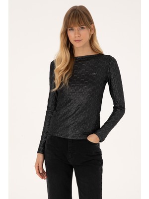 U.S. Polo Assn. Kadın Siyah Bisiklet Yaka Sweatshirt 50309441-VR046