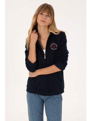 U.S. Polo Assn. Kadın Lacivert Şardonlu Kapüşonlu Sweatshirt 50307766-VR033