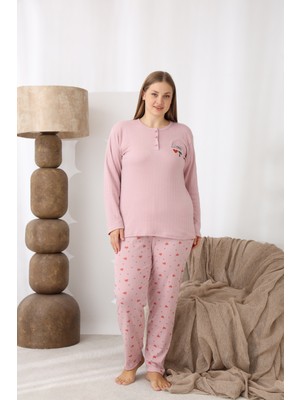 Seboteks Şardonlu Interlok Kumaş Büyük Beden Kışlık Kadın Pijama Takımı 1160
