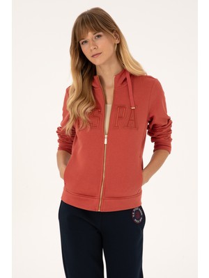 U.S. Polo Assn. Kadın Kiremit Fermuarlı Kapüşonlu Basic Sweatshirt 50307769-VR026