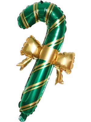 Parti Sürprizi Yılbaşı Partisi Kurdelalı Yeşil Baston Şekilli Folyo Balon