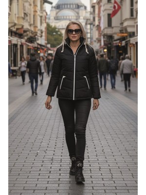 Barbora Kapüşonlu Kışlık Kadın Şişme Kısa Mont