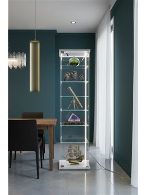 Artinoks Home 7 RAFLI KİLİTLİ LEDLİ BEYAZ (Gümüşlük, Büfe, Koleksiyon, Sunu, Sergi, Kitaplık)