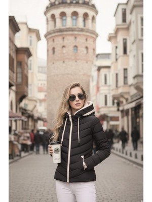 Barbora Kapüşonlu Kışlık Kadın Şişme Kısa Mont