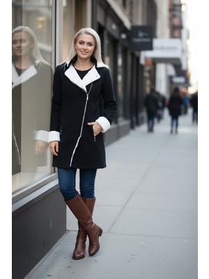 Barbora Kışlık Günlük Kaşe Kadın Siyah Kaban