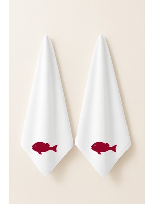 LIWOGY Balık Nakışlı Ikili Havlu El & Yüz & Saç Havlu Seti