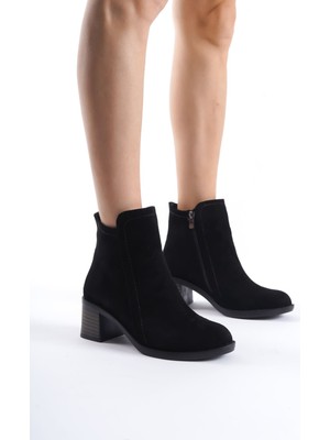 Khi-Zai Larıssa Fermuarlı Ortopedik Taban Topuklu Süet Kadın Bot  Sst - Siyah