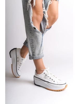 Khi-Zai Parıs Bağcıklı Ortopedik Taban Kadın Sneaker Spor Ayakkabı  Tbt - Beyaz