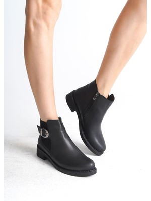 Khi-Zai Luna Fermuarlı Lastikli Ortopedik Taban Topuklu Kadın Bot  Cst - Siyah