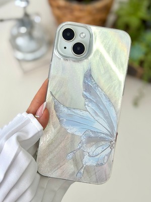Go Aksesuar Iphone 15 - 14 - 13 Uyumlu Shine Platin Kelebek Renk Geçişli Parlak Tasarımlı Silikon Kılıf