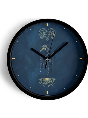 JHAAR Koç Burcu - Burçlar Modern Duvar Saati - 30CM - Önü Camlı Siyah Kasa - Sessiz Mekanizma