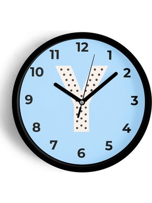 JHAAR Y Harfi Erkek Odası Duvar Saati - 30CM - Önü Camlı Siyah Kasa - Sessiz Mekanizma