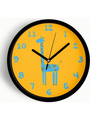 JHAAR Sevimli Zürafa Çocuk Odası Duvar Saati - 30CM - Önü Camlı Siyah Kasa - Sessiz Mekanizma