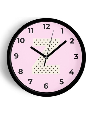 JHAAR Z Harfi Kız Odası Duvar Saati - 30CM - Önü Camlı Siyah Kasa - Sessiz Mekanizma