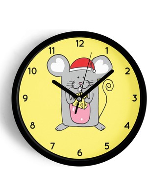 JHAAR Sevimli Fare Çocuk Odası Modern Duvar Saati - 30CM - Önü Camlı Siyah Kasa - Sessiz Mekanizma