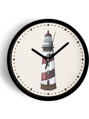 JHAAR Deniz Feneri Modern Duvar Saati - 30CM - Önü Camlı Siyah Kasa - Sessiz Mekanizma