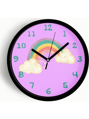 JHAAR Gökkuşağı Tasarımı Çocuk Odası Duvar Saati - 30CM - Önü Camlı Siyah Kasa - Sessiz Mekanizma