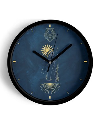 JHAAR Aslan Burcu - Burçlar Modern Duvar Saati - 30CM - Önü Camlı Siyah Kasa - Sessiz Mekanizma