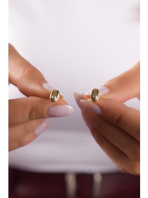 Sunshine 925 Ayar Gümüş , Gold Kaplama Oval Küpe Modeli