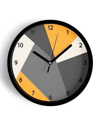 JHAAR Soyut - Geometrik Temalı Modern Duvar Saati - 30CM - Önü Camlı Siyah Kasa - Sessiz Mekanizma