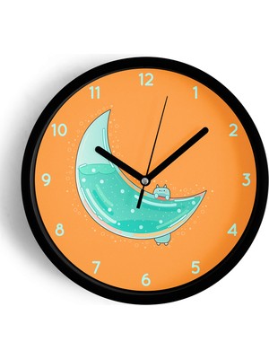 JHAAR Soyut Ay Tasarımı Çocuk Odası Modern Duvar Saati - 30CM - Önü Camlı Siyah Kasa - Sessiz Mekanizma