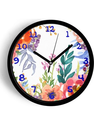 JHAAR Soyut Çiçek Modern Duvar Saati - 30CM - Önü Camlı Siyah Kasa - Sessiz Mekanizma