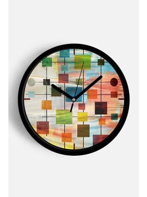 JHAAR Soyut - Geometrik Temalı Modern Duvar Saati - 30CM - Önü Camlı Siyah Kasa - Sessiz Mekanizma