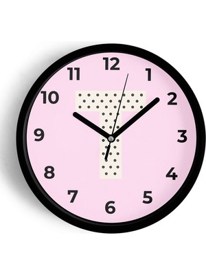 JHAAR T Harfi Kız Odası Duvar Saati - 30CM - Önü Camlı Siyah Kasa - Sessiz Mekanizma