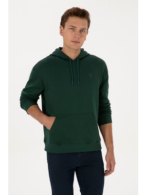U.S. Polo Assn. Erkek Comfort Fit Kapüşonlu Koyu Yeşil Basic Sweatshirt 50313746-VR079
