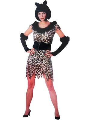 LTG Nova Yetişkin Bayan Leopar Kostümü - Kedi Kız Kostümü - Taş Devri Kostümü