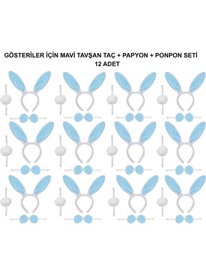 LTG Nova Tavşan Kostüm Seti – Taç, Papyon, Ponpon (12’li Paket)