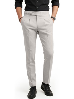 Deepsea Erkek Taş Likralı Italyan Kesim Pileli Kemer Tokalı Şık Kumaş Pantolon 2601020