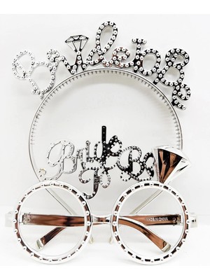 LTG Nova Bride To Be Yazılı Taç ve Bride To Be Yazılı Gözlük Seti Gümüş Renk