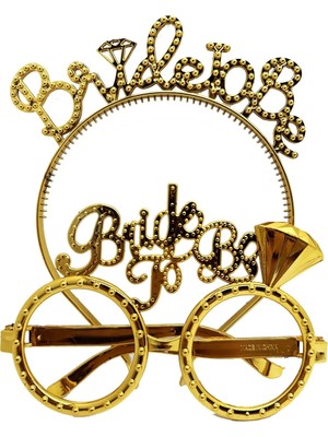 LTG Nova Bride To Be Yazılı Taç ve Bride To Be Yazılı Gözlük Seti Altın Renk