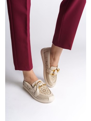 Khi-Zai Lydıa Bağcıksız Ortopedik Rahat Taban Çiçek Desenli Kadın Babet Ayakkabı  Ckt - Krem