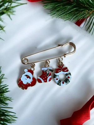 Vola Collection Yılbaşı Noel Yaka Iğnesi Broş Kardan Adam Çorap Çelenk