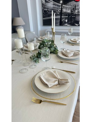 Decamor Home Keten Dokulu Ekru Masa Örtüsü 1 Adet (Peçetesiz)