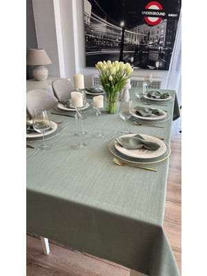 Decamor Home Keten Dokulu Çağla Yeşili Masa Örtüsü (Peçetesiz)