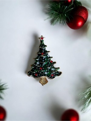 Vola Collection Yılbaşı Noel Çam Ağacı Taşlı Broş Yaka Iğnesi