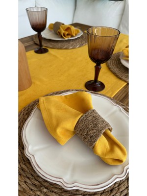 Decamor Home Kadife Dokulu Dertsiz Hardal Sarı Peçete 6 Ad