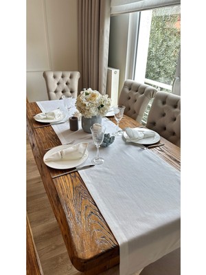 Decamor Home Kadife Dokulu Dertsiz Leke Tutmaz Beyaz Runner (Peçete Dahil Değil)