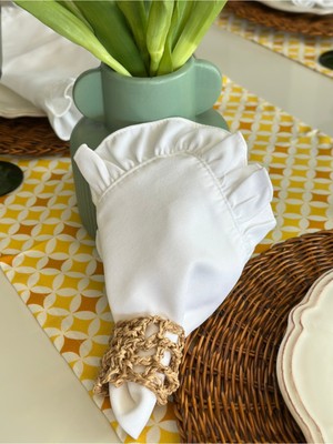 Decamor Home Beyaz Fırfırlı Peçete 6 Ad Leke Tutmaz Kumaş Kadife Dokulu