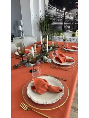 Decamor Home Keten Dokulu Kiremit Tarçın Masa Örtüsü (Peçete Dahil Değil )