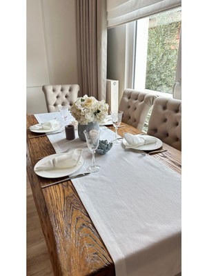 Decamor Home Keten Dokulu Beyaz Runner (Peçete Dahil Değil )