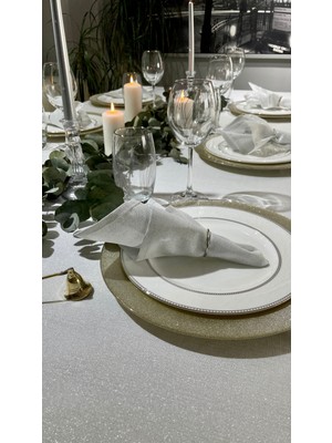 Decamor Home 6 Adet Gümüş Simli Beyaz Peçete Kumaş Peçete