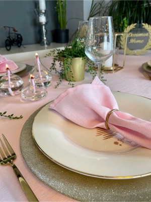 Decamor Home Keten Dokulu Simli Şeker Pembe Peçete 6 Adet
